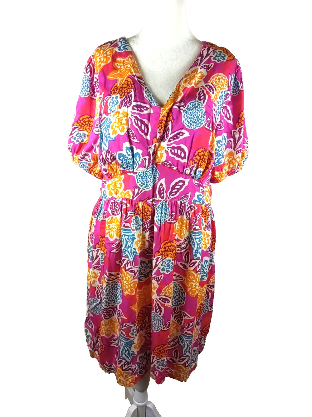 Any Body Women's Summer Dress V Neck Loose Fitting Orange Red Fit Flare Midi